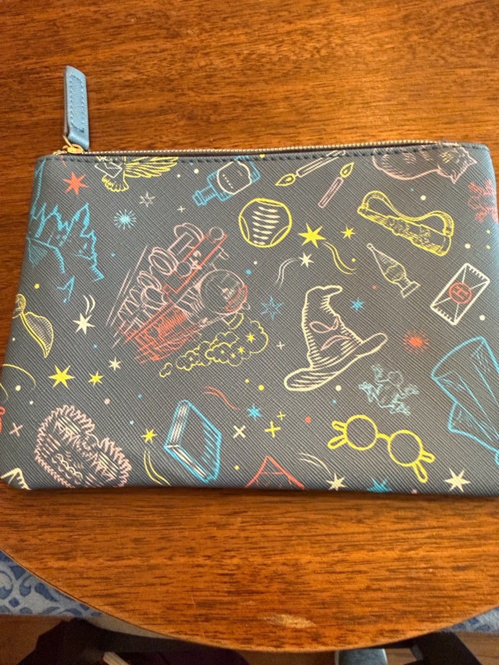 Compact Textured Wristlet Pouch in Slate Blue